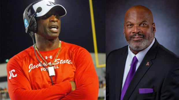 Jackson State Coach Deion Sanders and Alcorn State Coach Fred McNair