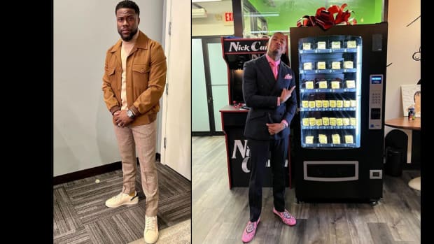 Kevin Hart prank-gifts Nick Cannon with a vending machine full of condoms.