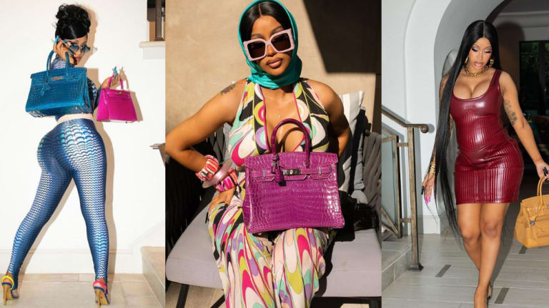 Cardi B's Bandana-Print Minidress and Hermès Birkin Bag