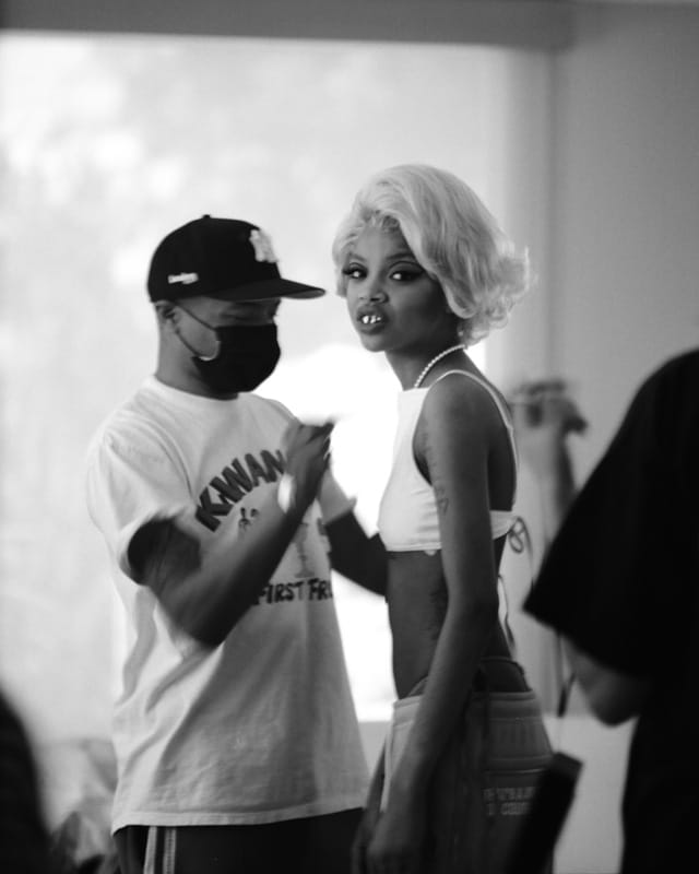 Fashion director Corey T. Stokes styles Slick Woods for the MONOGRAM campaign.