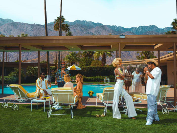 Hype Williams's re-imagination of Slim Aarons's Desert House Party for MONOGRAM's "The Good Life, Redefined" campaign