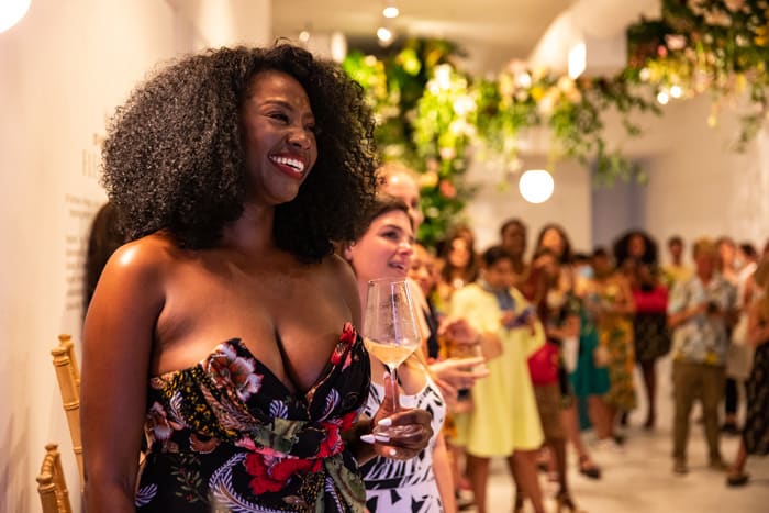 Earlecia Richelle at the launch of Fleuriste St-Germain pop-up in collaboration with Laura Kim and James Whiteside in NYC