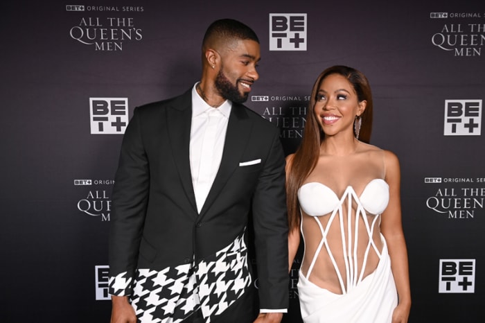 Skyh Black (L) and KJ Smith attend the premiere screening for the new BET+ and Tyler Perry Studios scripted series All The Queen's Men on September 9, 2021 in Atlanta.