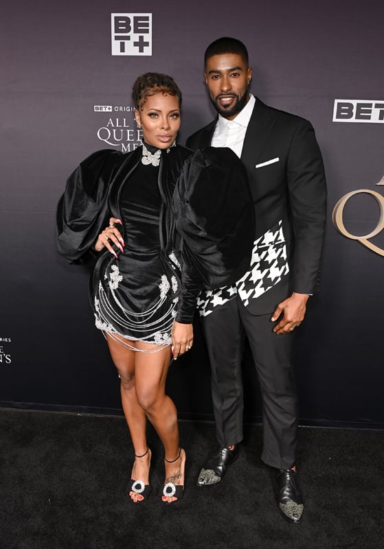 Eva Marcille and Skyh Black attend the premiere screening for the new BET+ and Tyler Perry Studios scripted series All The Queen's Men on September 9, 2021 in Atlanta.