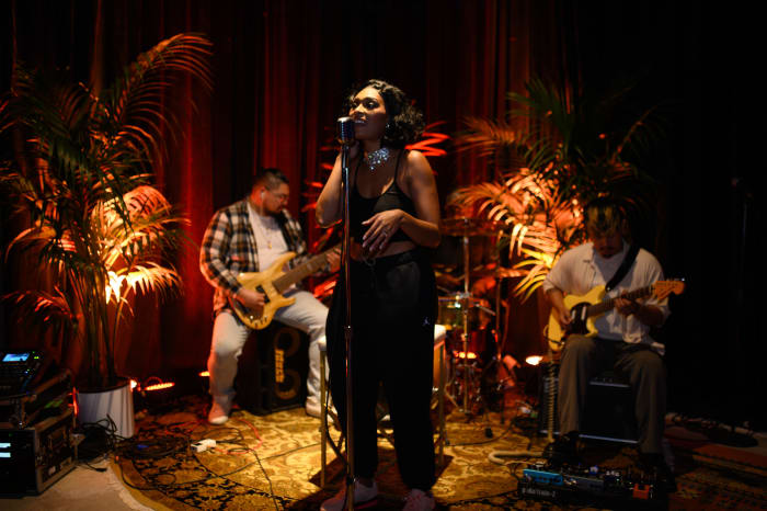 Sincerely Lenora performs during the launch of the Premium Goods x Nike Air Force 1 Low collaboration