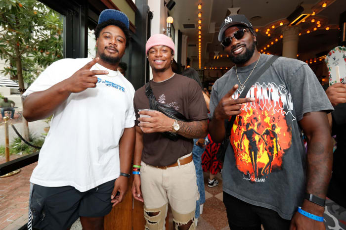 Representing NOLA, Pelicans player Devonté Graham and Saints players Kawaan Baker (center) and Juwan Johnson celebrated the party weekend ahead of NFL preseason.