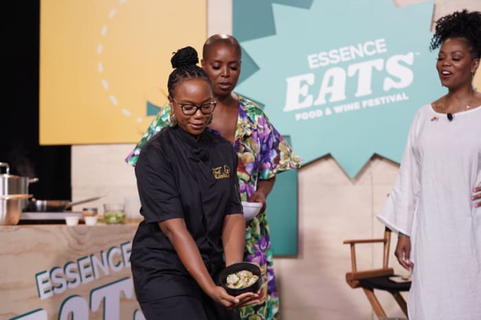 Sidra Smith and Vanessa Williams get a look at Chef Hyman's Stuffed Dumplings with Crab dish.
