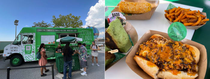 Delicious vegan fare at Local Green Food Truck in Disney Springs includes Rappers Delight, Air Fries, and Elote Street Corn.