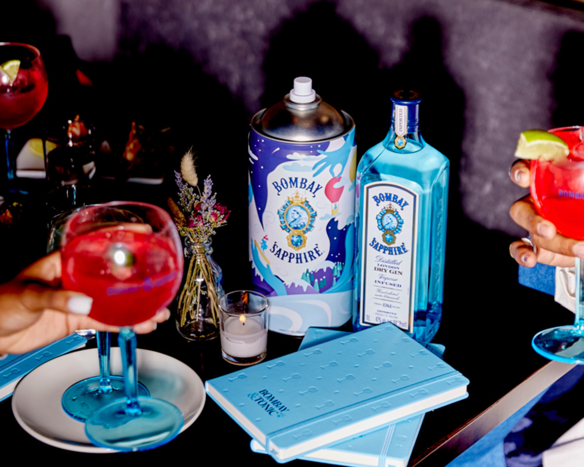 The Bombay Sapphire Limited-Edition Gift Pack features Shavanté Royster's design on its spray paint can label.