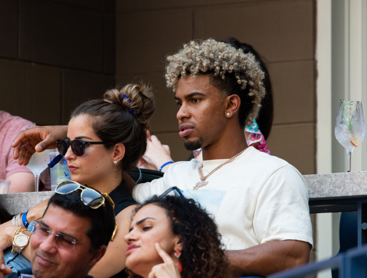 Francisco Lindor and Katia Guero watch the 2021 US Open from the Grey Goose suite.