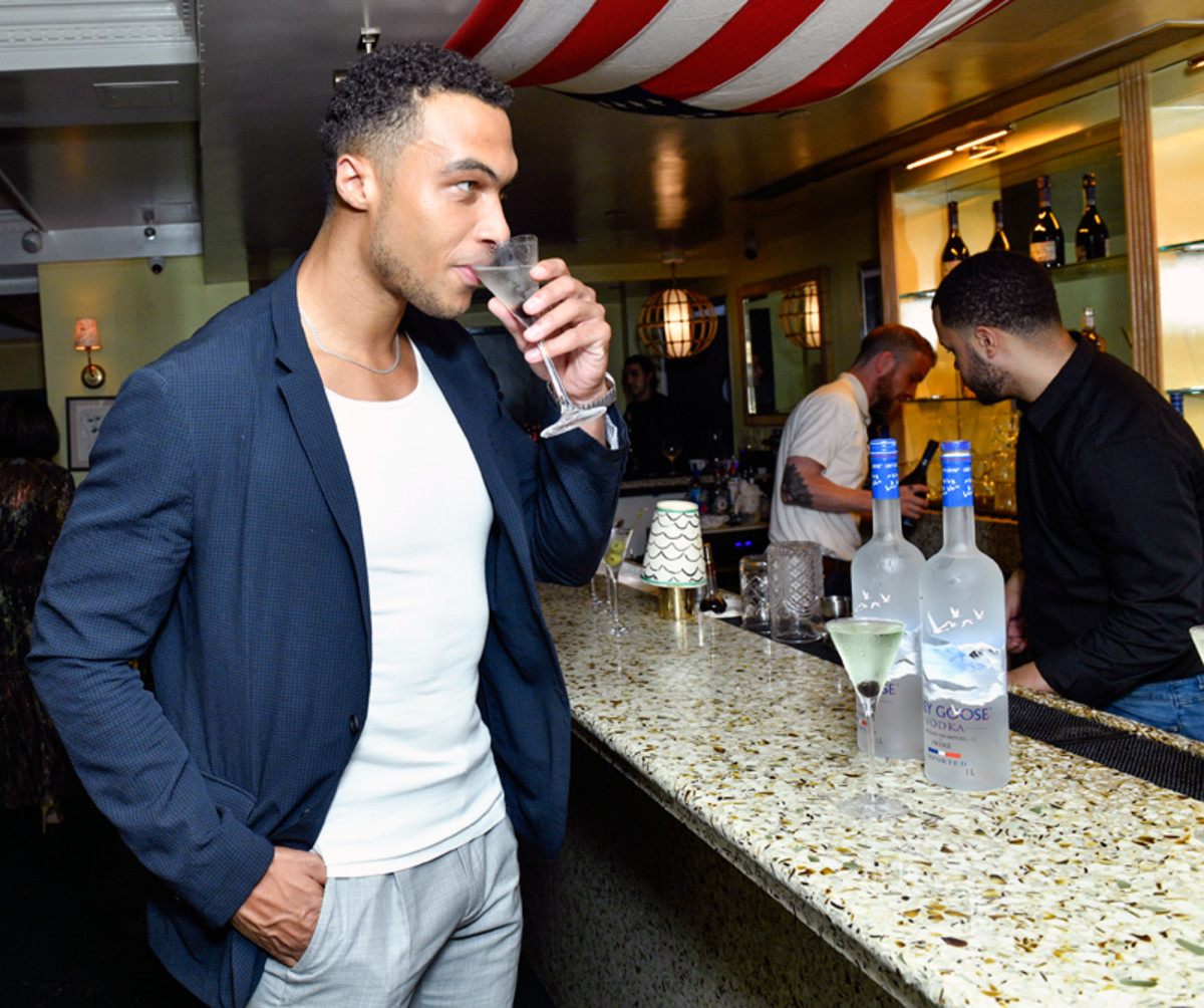 Dale Moss sips on a martini at Prabal Gurung’s Spring 2022 collection private after-show dinner with Grey Goose vodka on September 8, 2021.