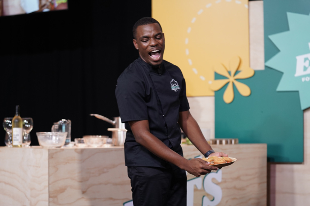 Chef Brooks shows off his Journey Cakes and Saltfish.